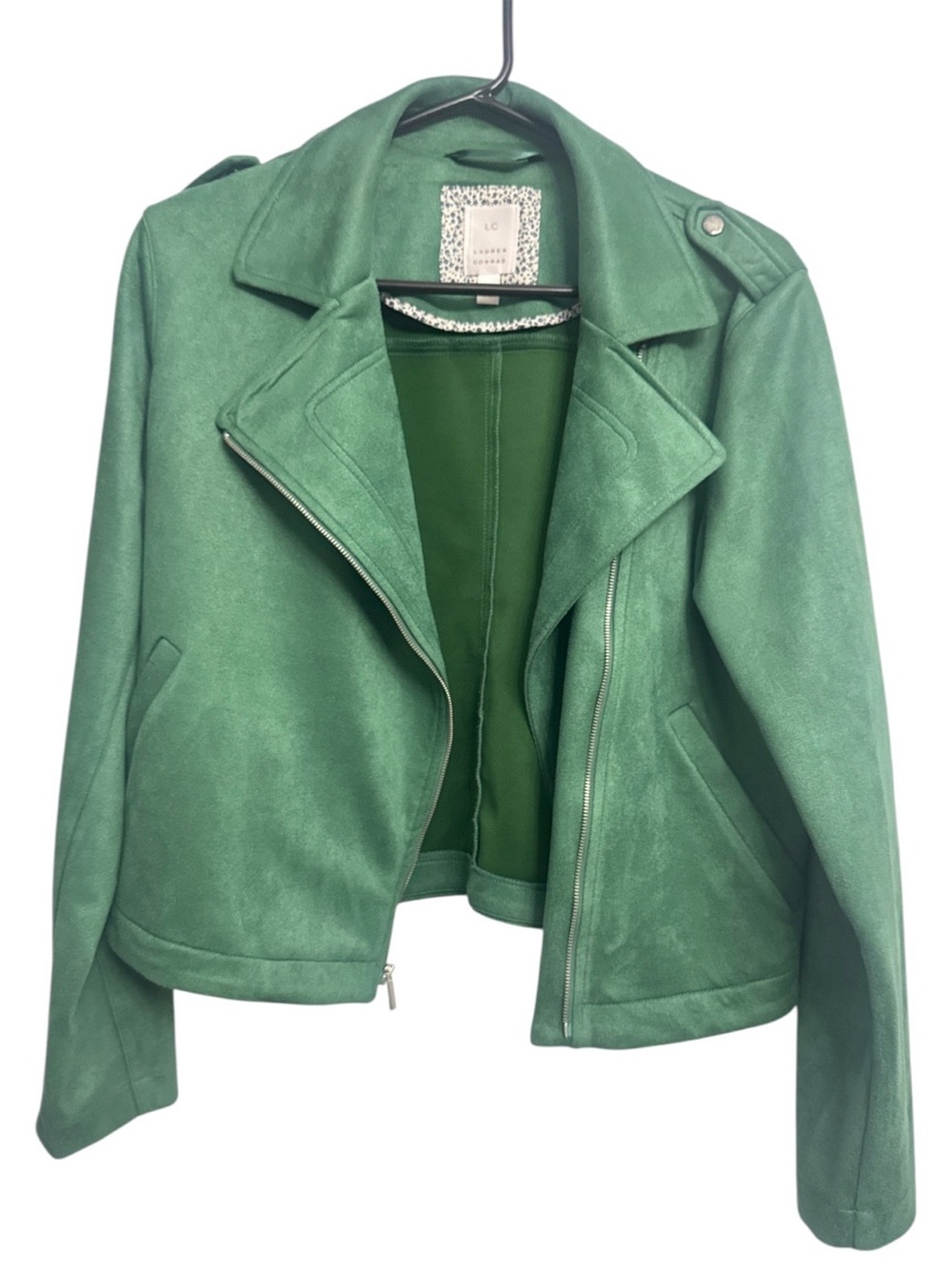 Lauren Conrad Green Suede Bomber Jacket